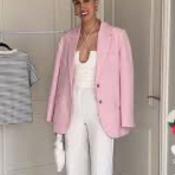 ZARA WOMAN SS23 PINK STRAIGHT CUT BLAZER XL - Picture 3 of 7